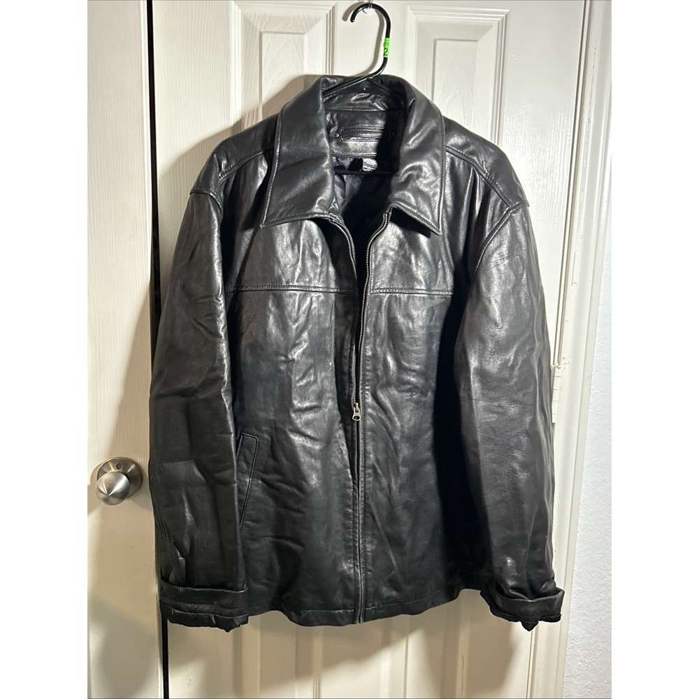 Men's Covington Outerwear Genuine Black Leather Zip Up Jacket‎ Size XL